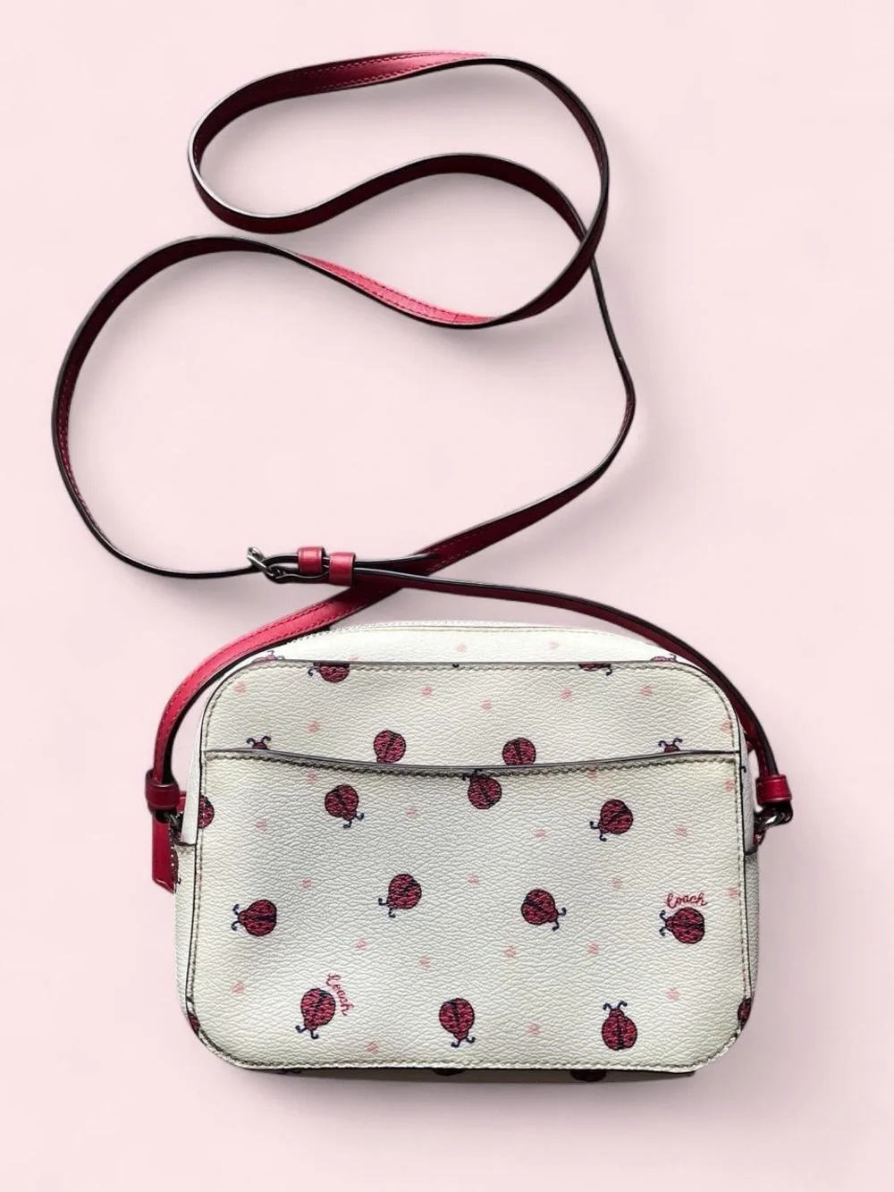 Coach White Canvas Ladybug Camera Crossbody Bag Coquette Limited Edition Cutesy